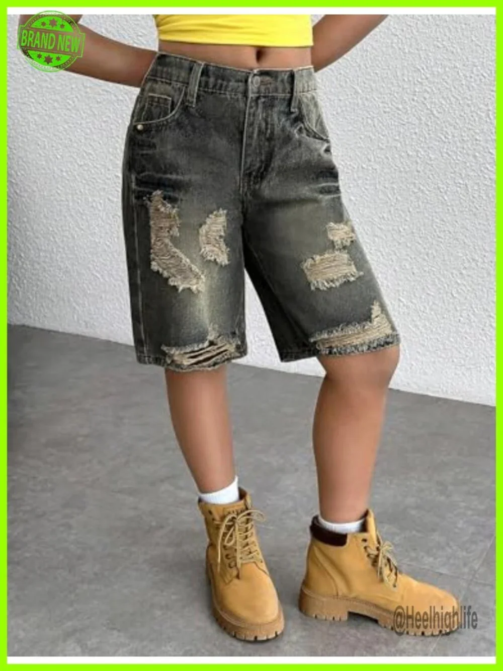 Y2K Baggy Ripped High Waist Denim Shorts Girls 7-14 Casual Wide Leg Bermuda